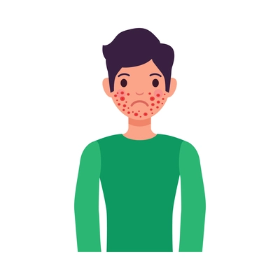 Boy sufferering from red rashes allergy symptom flat vector illustration