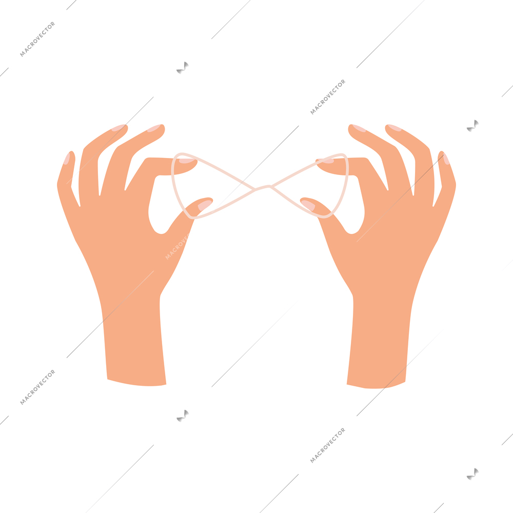 Human hands holding thread for hair removal flat vector illustration