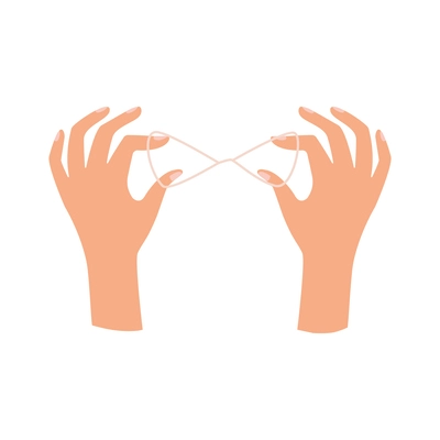 Human hands holding thread for hair removal flat vector illustration