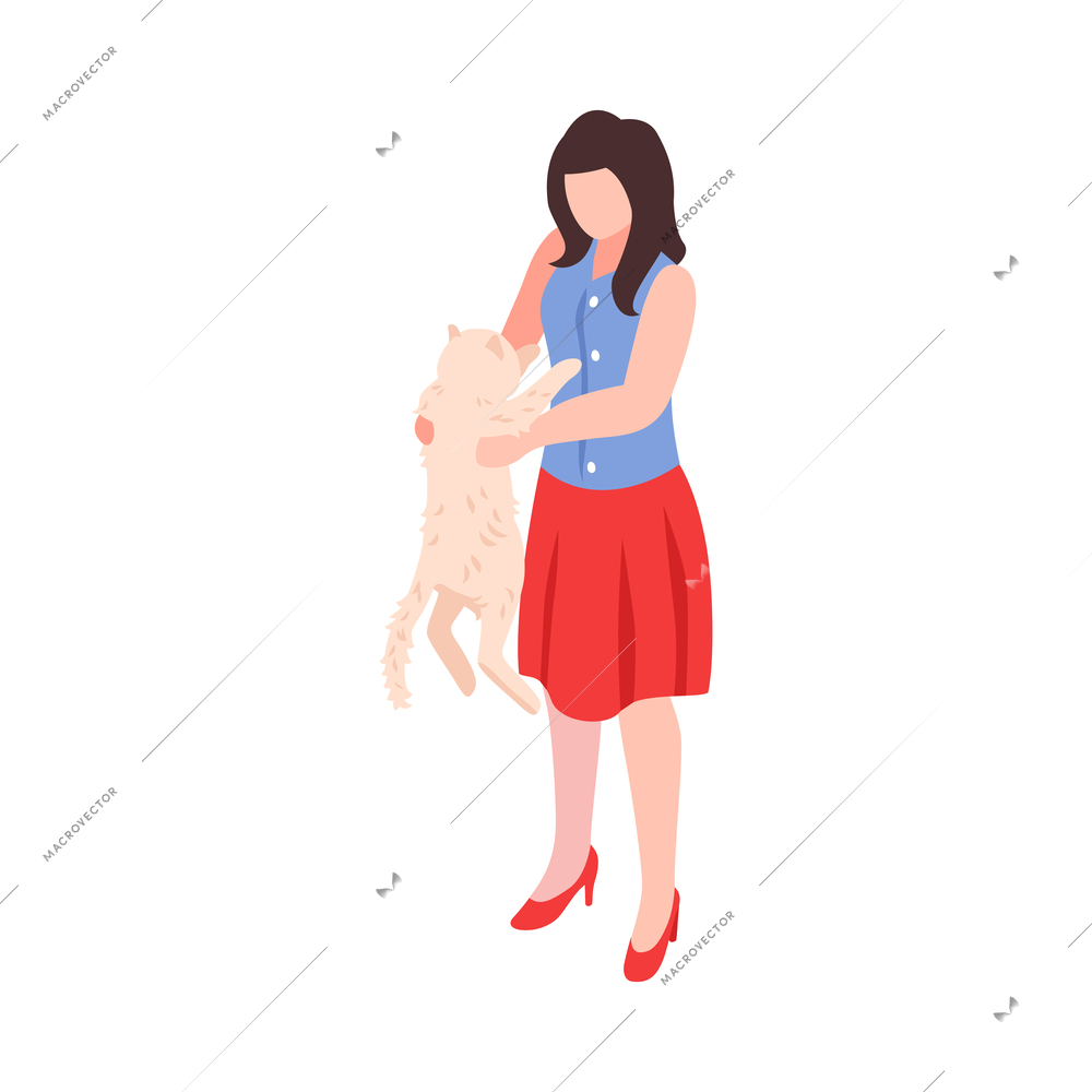 Animal pet care isometric icon with woman holding cat 3d vector illustration