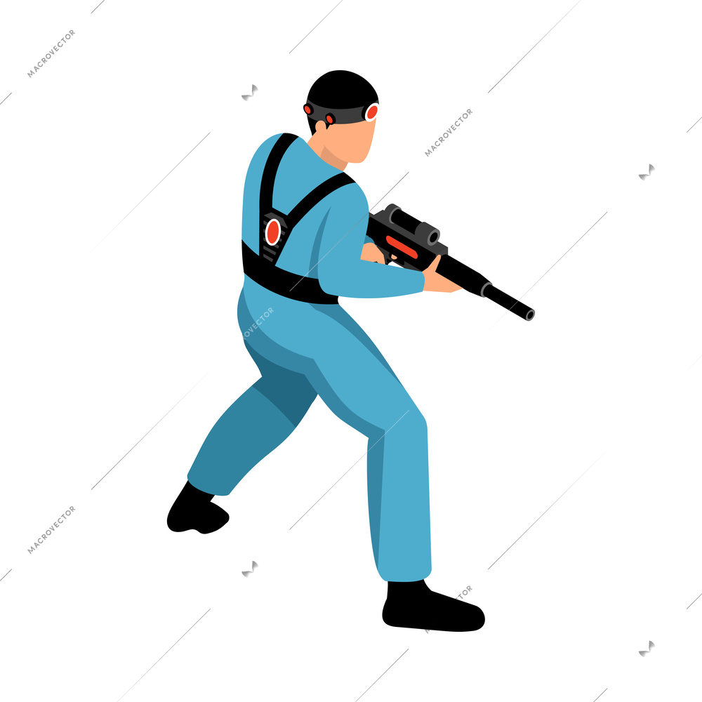 Laser tag game player with gun 3d isometric vector illustration