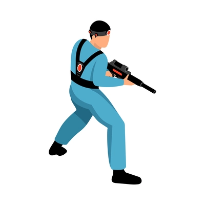 Laser tag game player with gun 3d isometric vector illustration