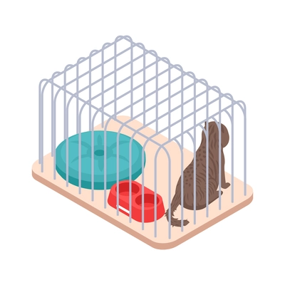 Homeless cat in cage at animal shelter isometric icon vector illustration