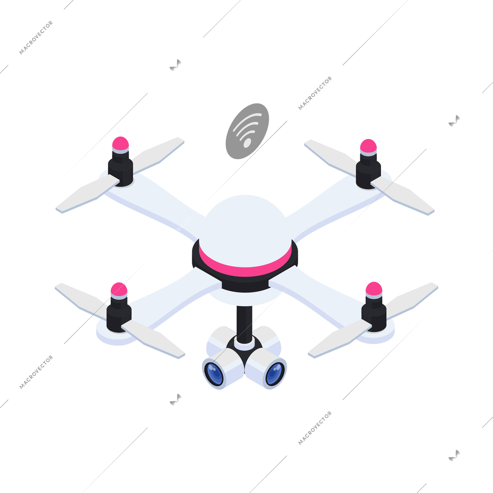 Remote controlled quadrocopter with camera isometric 3d vector illustration