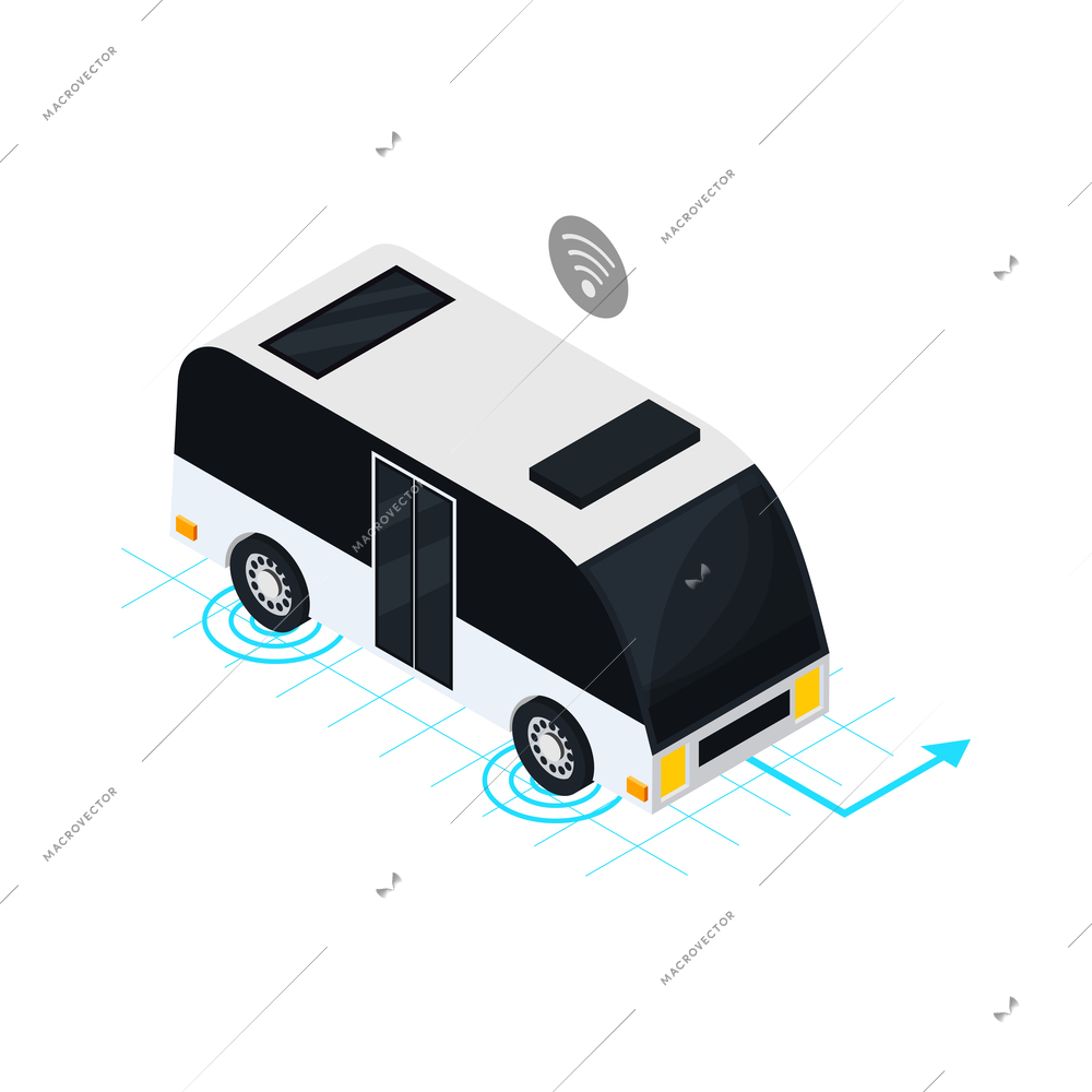 Smart city isometric icon with autonomous bus on white background 3d vector illustration