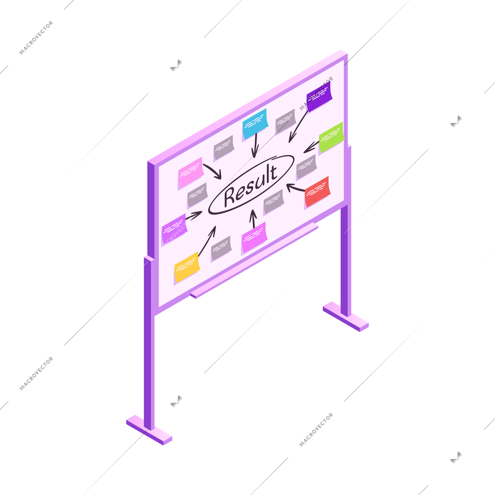 Marketing strategy isometric conceptual icon with stickers on white board 3d vector illustration