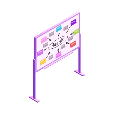 Marketing strategy isometric conceptual icon with stickers on white board 3d vector illustration