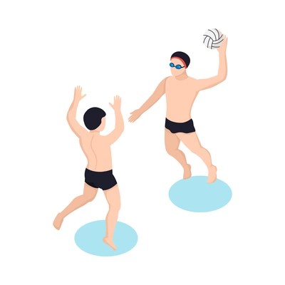 People playing with ball in swimming pool 3d isometric vector illustration
