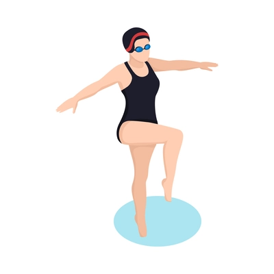 Isometric woman in swimming pool 3d vector illustration