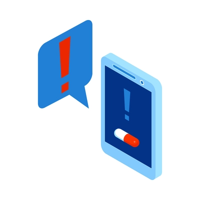 Taking pills reminder smartphone app isometric icon 3d vector illustration