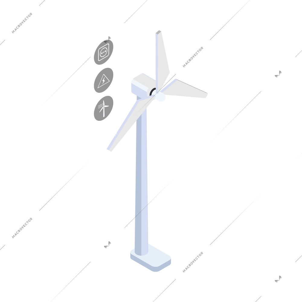 Isometric smart wind turbine on white background 3d vector illustration