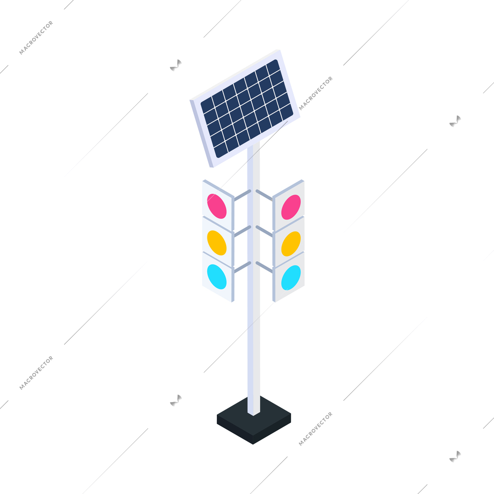 Smart city icon with solar panel traffic lights 3d vector illustration