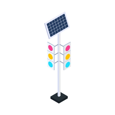 Smart city icon with solar panel traffic lights 3d vector illustration