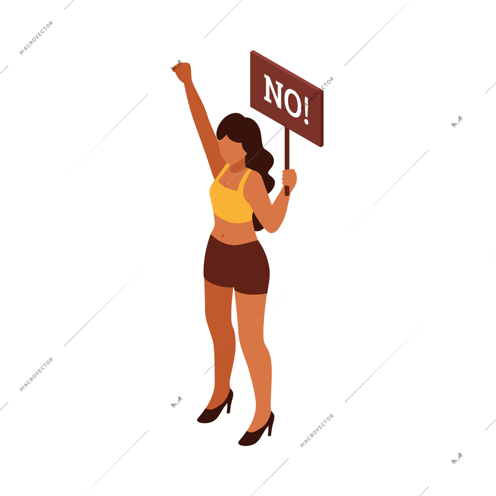 Isometric feminism icon with female protester with placard vector illustration