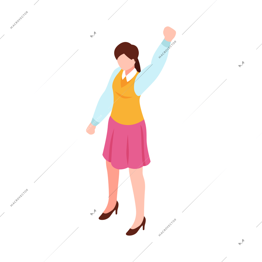 Isometric feminism icon with female protester 3d vector illustration