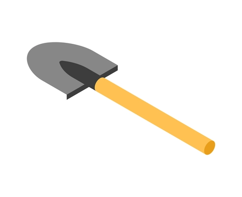 Isometric shovel icon against white background vector illustration