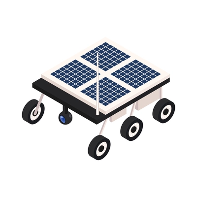 Smart farm icon with isometric robotic vehicle equipped with solar panels 3d vector illustration