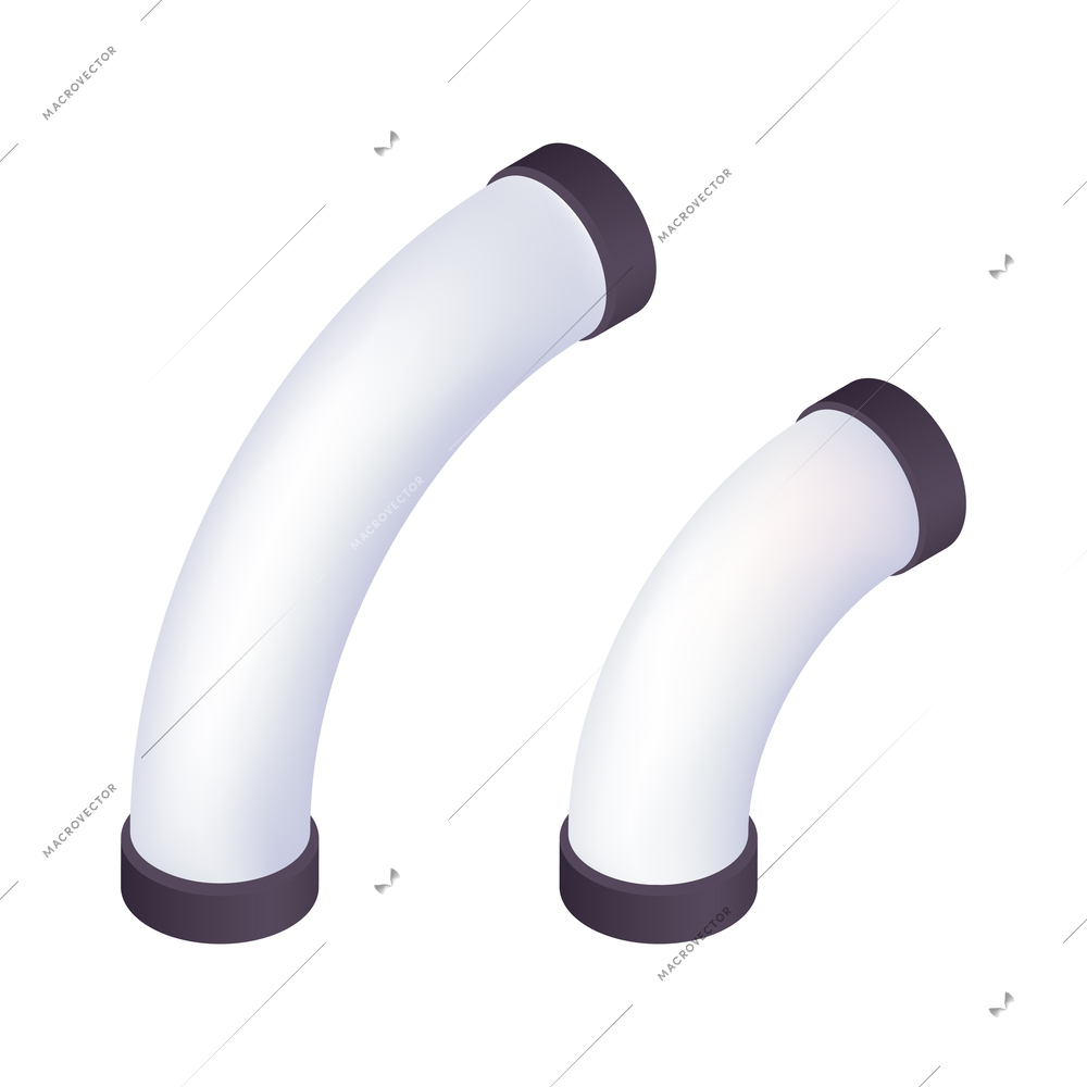 Two isometric bent pipes on white background isolated 3d vector illustration