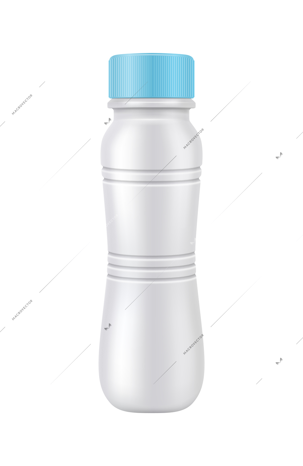 Realistic blank drinkable yoghurt bottle mockup with blue lid vector illustration