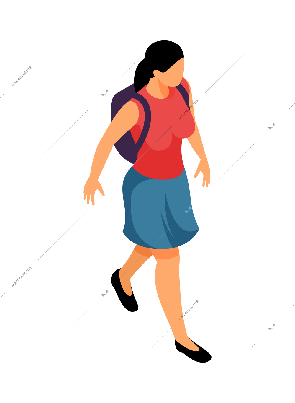 Isometric faceless human character of female high school student 3d vector illustration