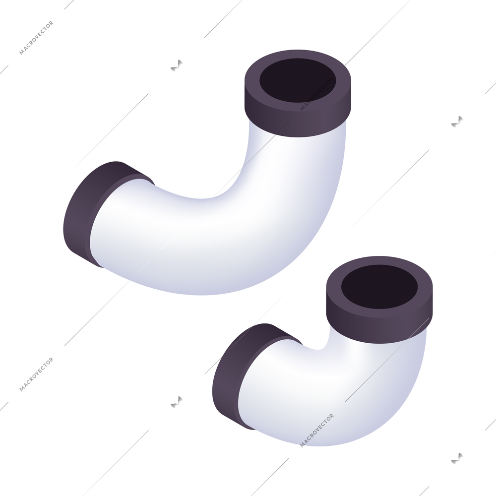 Isometric bent black and white pipes 3d isolated vector illustration