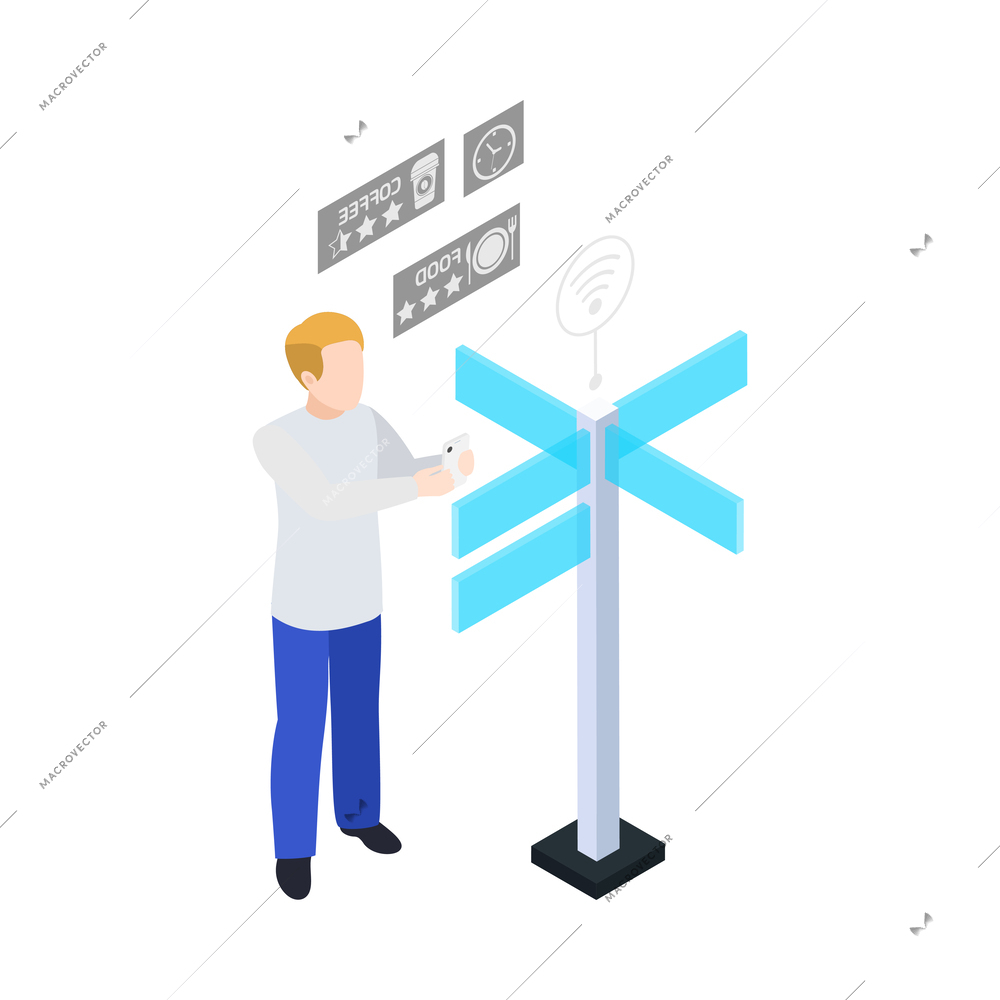 Man using smart city navigation app isometric icon 3d vector illustration