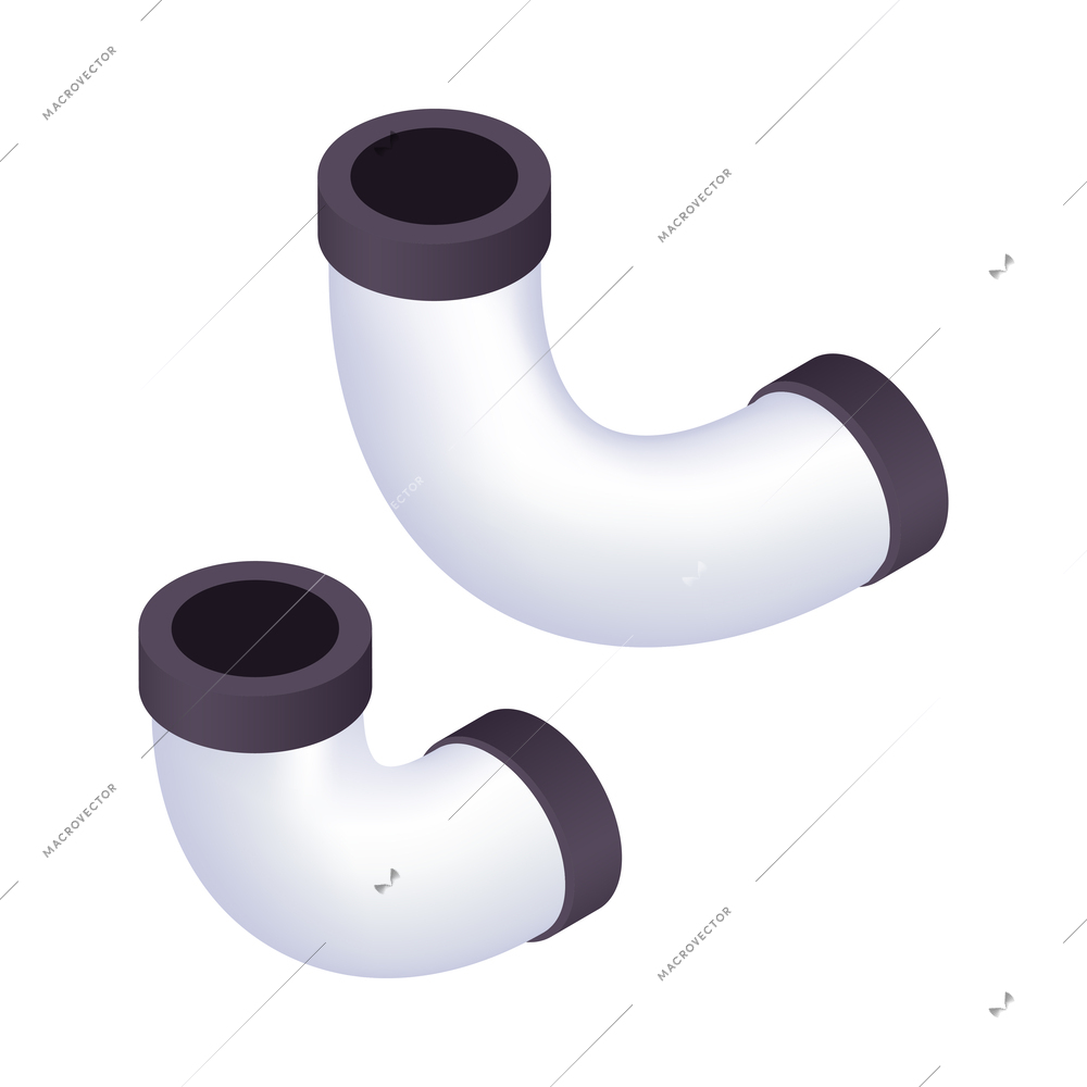 Two isometric bent pipes isolated vector illustration