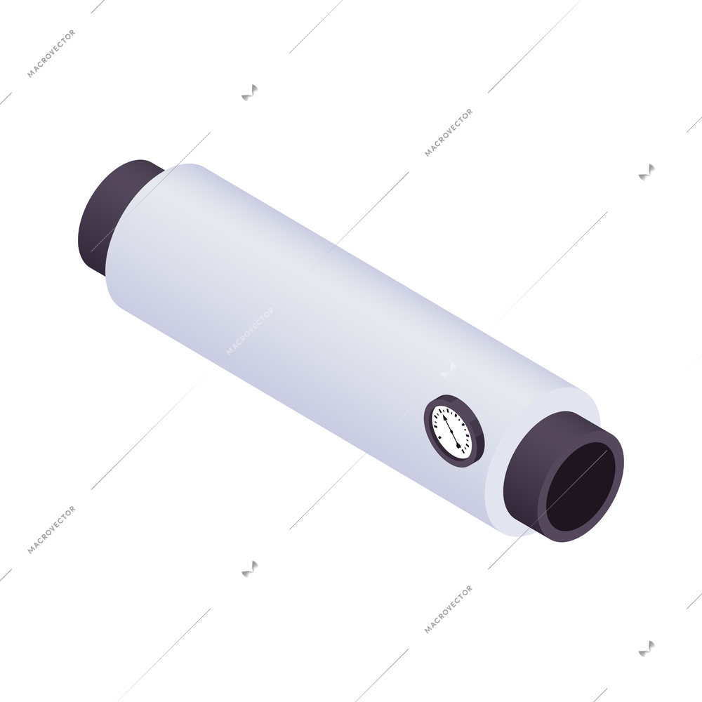 Isometric pipe part with gauge 3d vector illustration