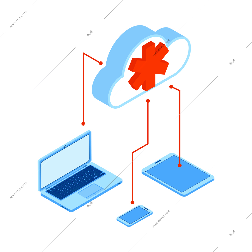 Online medicine isometric icon with electronic devices 3d vector illustration