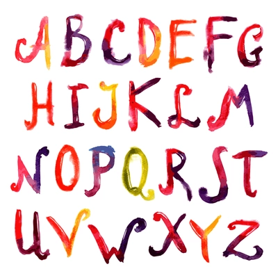 Hand drawn watercolor big capital letters alphabet font set isolated vector illustration
