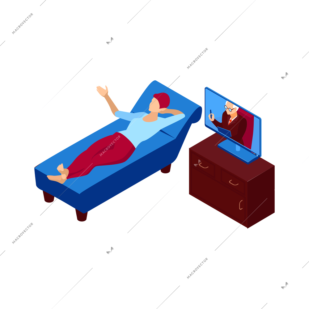 Telemedicine isometric icon with female patient communicating with psychologist online 3d vector illustration