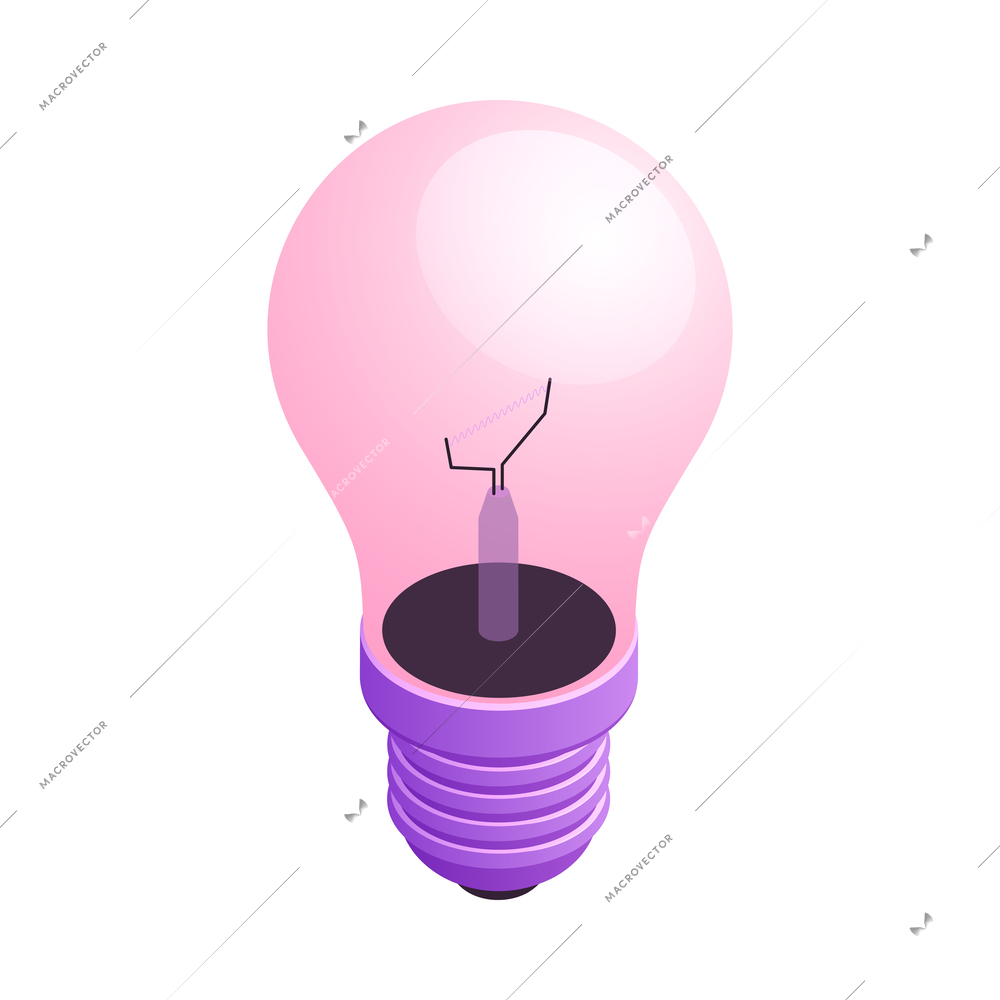 Isometric neon color light bulb icon on white background 3d vector illustration