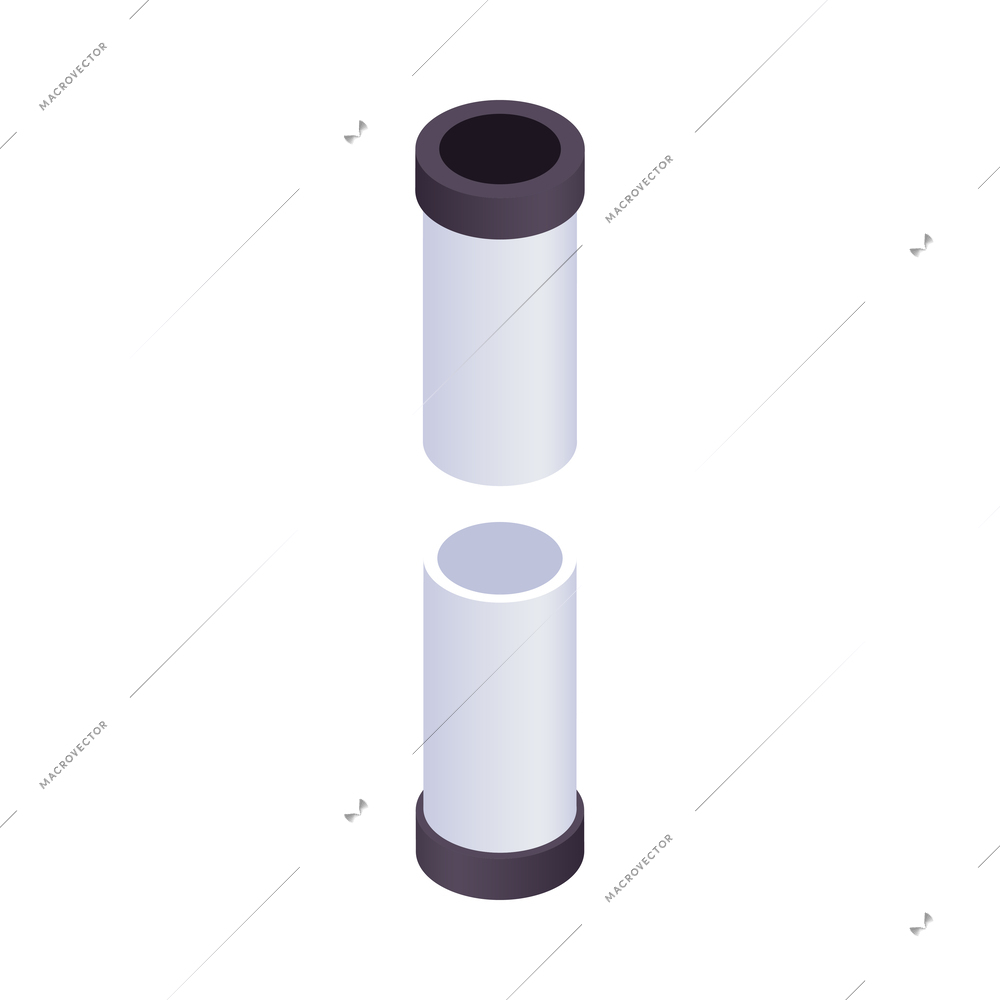 Black and white pipe parts isometric isolated 3d vector illustration