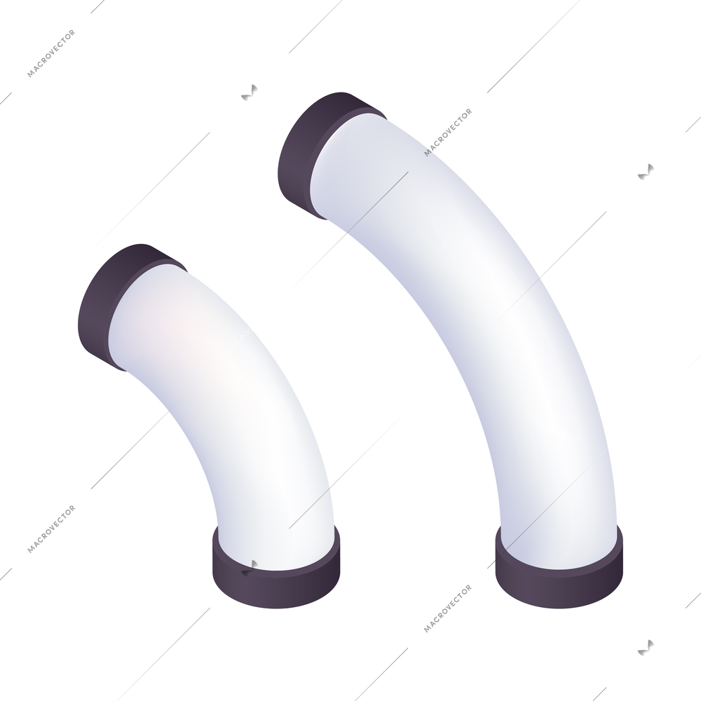 Two isometric black and white pipes isolated vector illustration