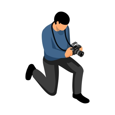 Male photographer with camera on white background isometric vector illustration