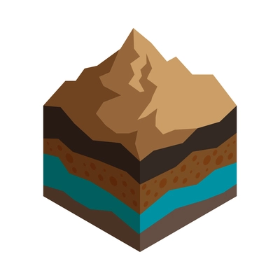 Rock soil layers isometric icon on white background 3d vector illustration