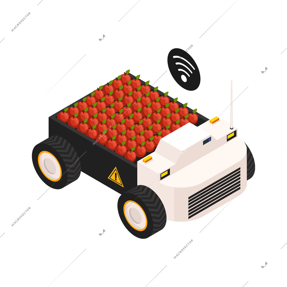 Smart farm remote controlled vehicle for crops transportation 3d isometric icon vector illustration