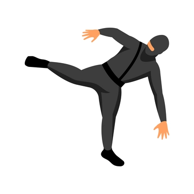 Isometric male ninja character wearing black costume 3d vector illustration