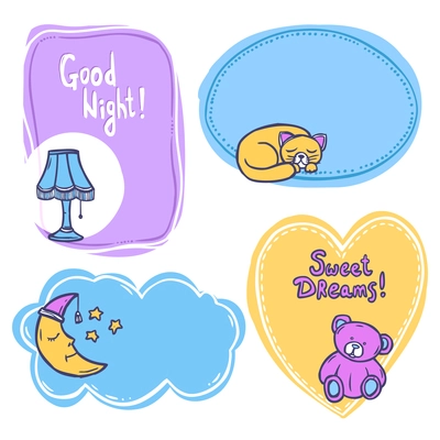 Sleep time frames set with sketch decorative elements isolated vector illustration