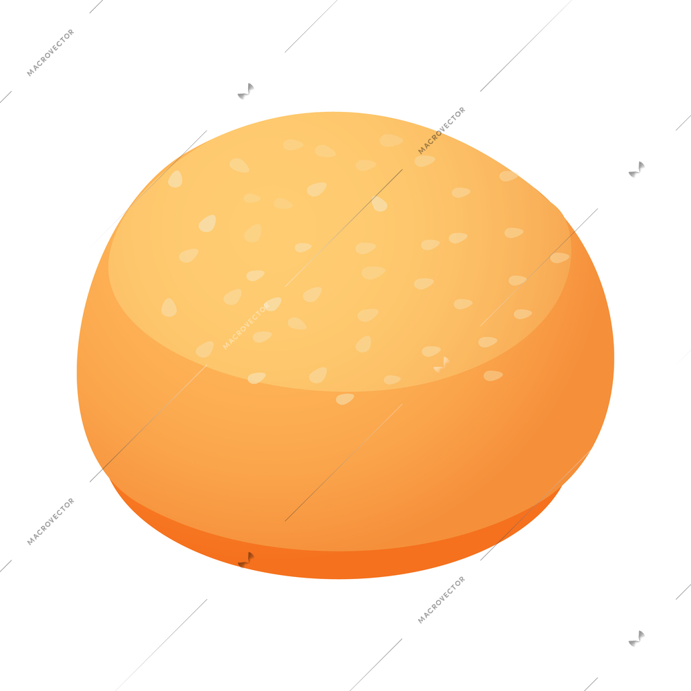 Wheat bread loaf or bun with sesame isometric icon vector illustration