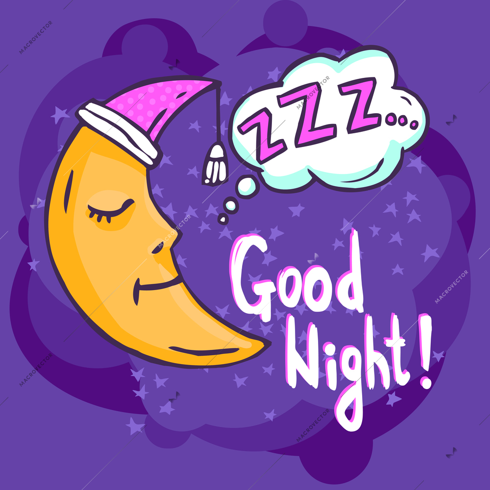 Sleep time poster with hand drawn moon on dark background vector illustration