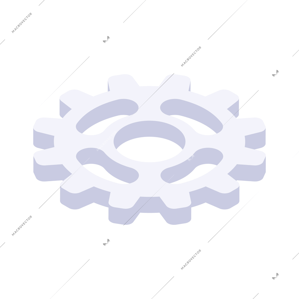 White cogwheel gear isometric 3d icon on blank background vector illustration