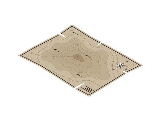 Old paper map isometric icon on white background vector illustration