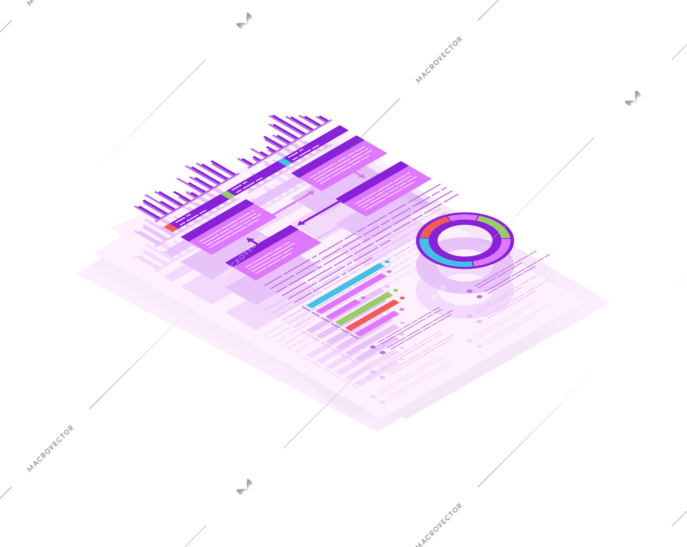 Marketing concept isometric icon with financial charts and diagrams vector illustration