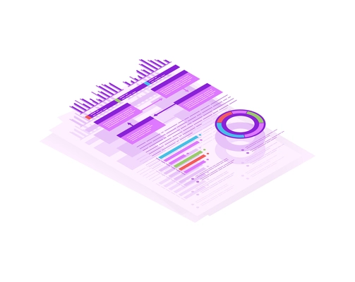 Marketing concept isometric icon with financial charts and diagrams vector illustration