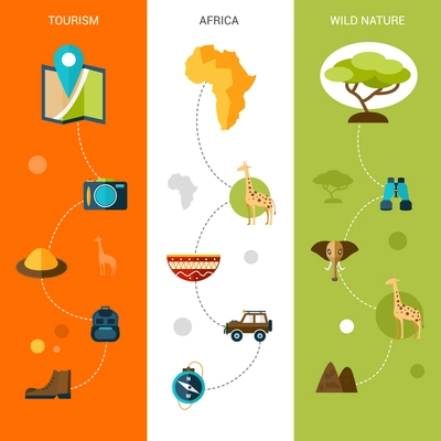 Safari vertical banners set with africa tourism and wild nature flat elements isolated vector illustration