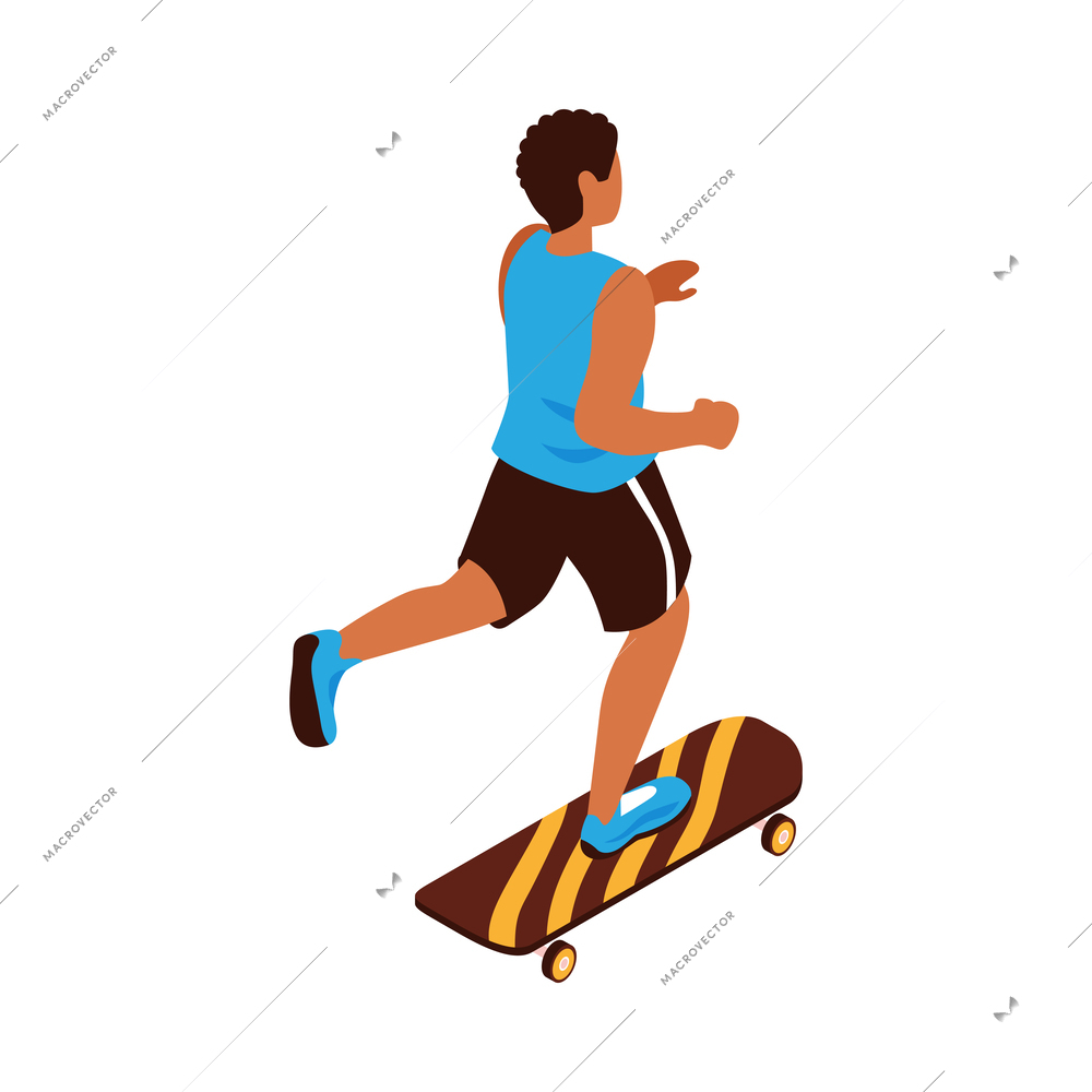 Skateboarder training with board 3d isometric vector illustration