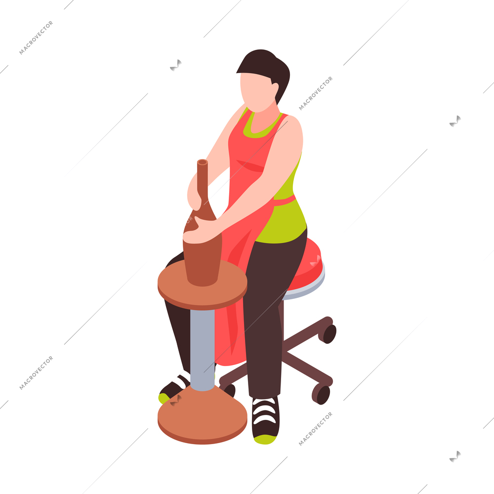 Creative profession isometric icon with potter at work 3d vector illustration