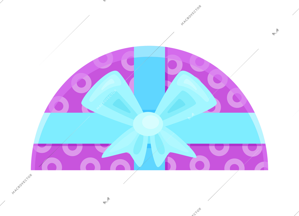 Flat color half round gift box with ribbon bow vector illustration