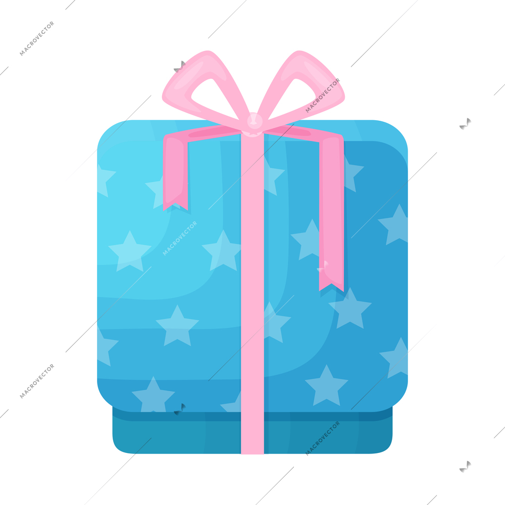 Blue cardboard gift box with pink ribbon in flat style vector illustration